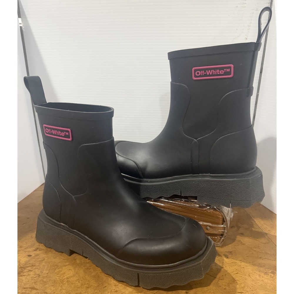 Off-White Logo Sponge Rubber Boots in Black Violet Size 42